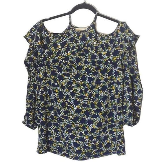 Michael Kors Poppy Ikat Kimono Top - Size Small Taxi Yellow Floral Cold Shoulder - Picture 7 of 9